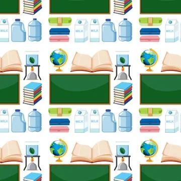 Seamless background design with blackboard and containers Illustrazione stock