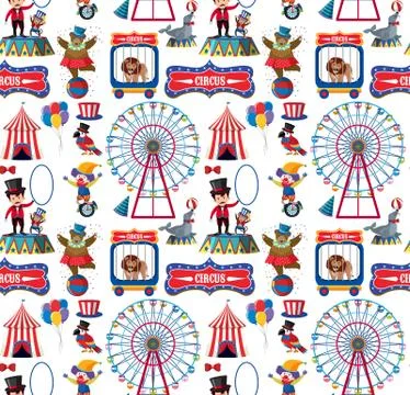 Seamless background design with circus animals Stock Illustration