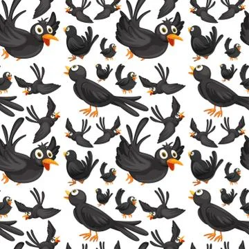 Seamless background design with crows flying Stock Illustration