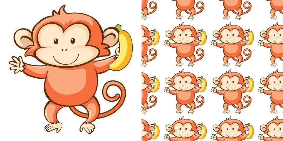 Seamless background design with cute monkey 스톡 일러스트