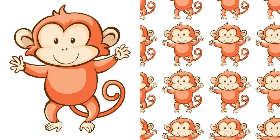 Seamless background design with cute monkey Stock Illustration