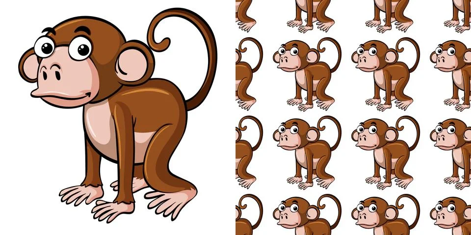 Seamless background design with cute monkey 스톡 일러스트