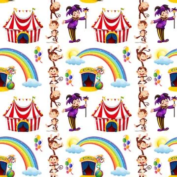 Seamless background design with jester and monkeys Stock Illustration