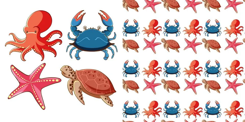 Seamless background design with sea creatures Stock Illustration