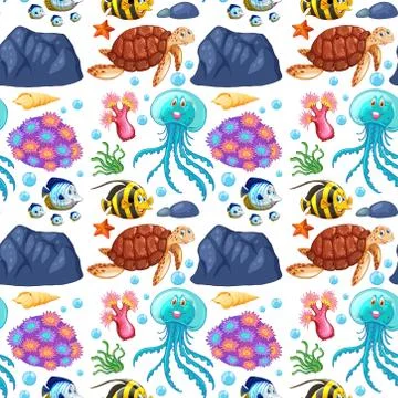 Seamless background design with sea creatures underwater Stock Illustration