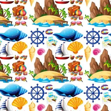 Seamless background design with sea elements Illustrazione stock