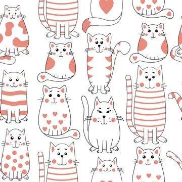 Seamless background with different cats. Stock Illustration