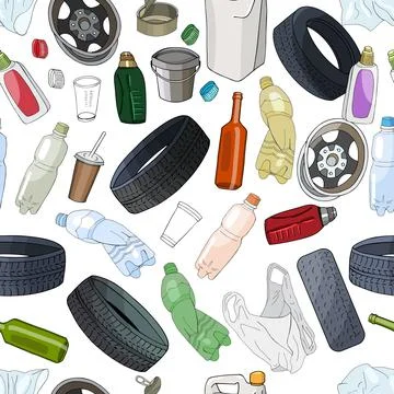Seamless background with different kinds of garbage Stock Illustration
