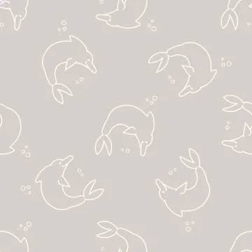 Seamless background dolphin with bubbles gender neutral baby pattern. Simple Illustrazione stock