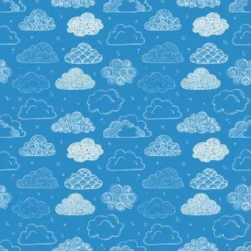 Seamless background with doodle clouds on blue. Can be used for wallpaper, pa Illustrazione stock