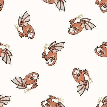 Seamless background dragon with fire print gender neutral baby pattern. Simple 스톡 일러스트