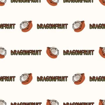 Seamless background dragon fruit text. Gender neutral kid food pattern. Simple Stock Illustration
