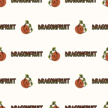 Seamless background dragon fruit text. Gender neutral kid food pattern. Simple Stock Illustration