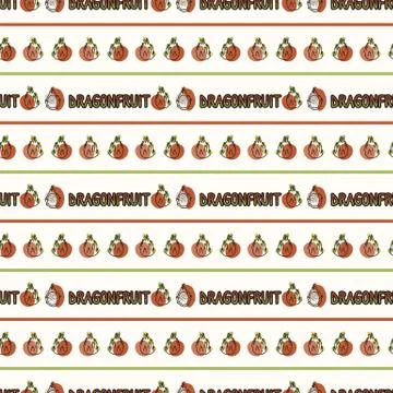 Seamless background dragon fruit text stripe. Gender neutral kid food pattern Stock Illustration