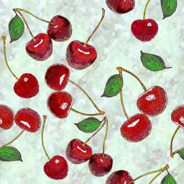 Seamless background drawing -  berry of cherry Stock Illustration