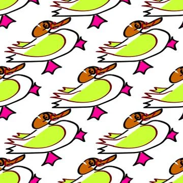 Seamless background duck child s drawing handmade Stock Illustration