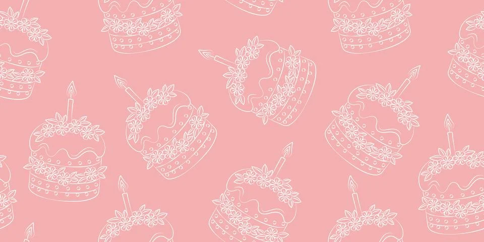 Seamless background for Easter. Contour drawing of Easter cake 스톡 일러스트
