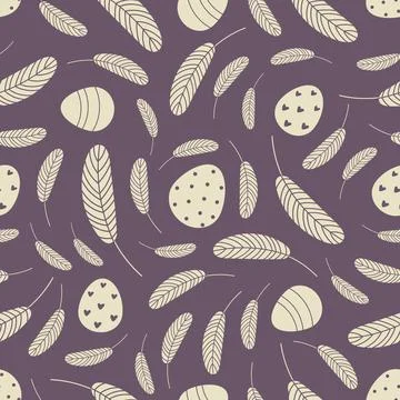 Seamless background with Easter eggs and bird feathers Illustrazione stock
