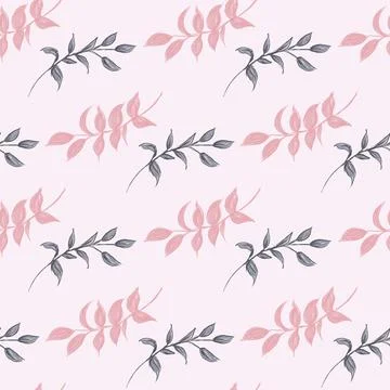 Seamless background with falling leaves doodles on dust pink background. Luxu Stock Illustration