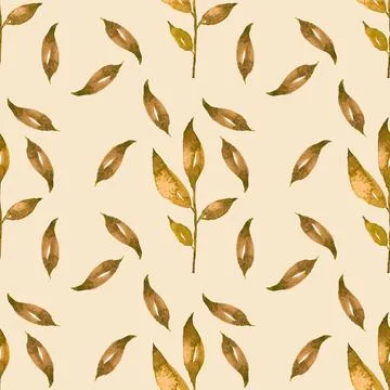 Seamless background with falling leaves doodles on beige background. Luxury p Stock Illustration