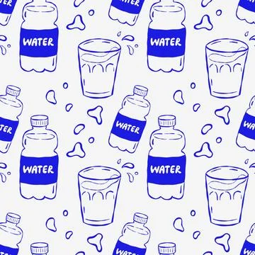 Seamless background featuring water containers and droplets 스톡 일러스트