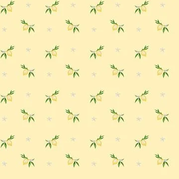 Seamless background featuring yellow berries with green leaves and small fl.. Stock Illustration