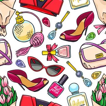 Seamless background of female things Stock Illustration