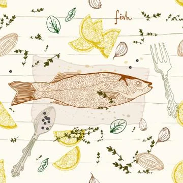 Seamless background with fish dish Stock Illustration