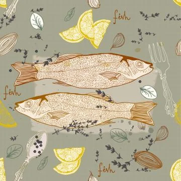 Seamless background with fish dish Stock Illustration