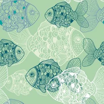 Seamless background with fish Stock Illustration