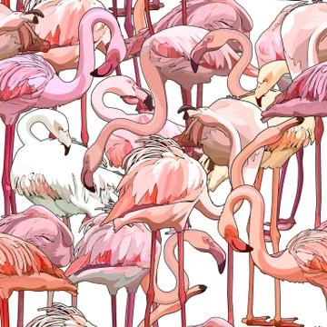 Seamless background with flamingos Stock Illustration