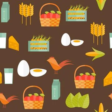 Seamless background with flat objects on farm products theme Stock Illustration