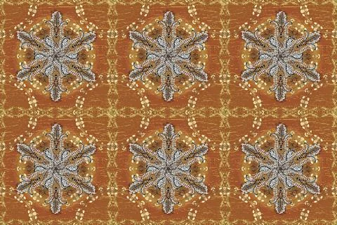 Seamless background. Floral pattern. Golden elements on white, black and brown c Illustrazione stock
