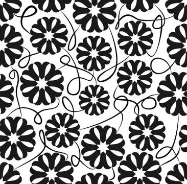 Seamless background with floral patterns in white and black Stock Illustration