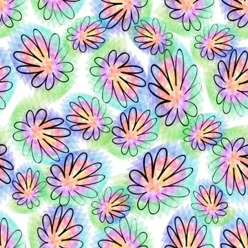 Seamless background with flowers on triangle area Stock Illustration
