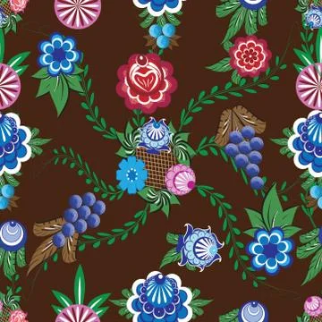Seamless background with folk Russian patterns for the design Stock Illustration