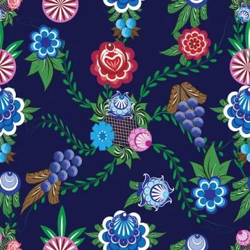Seamless background with folk Russian patterns for the design Stock Illustration