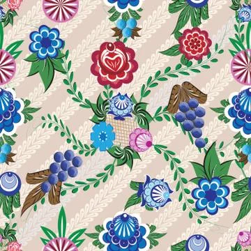 Seamless background with folk Russian patterns for the design Stock Illustration