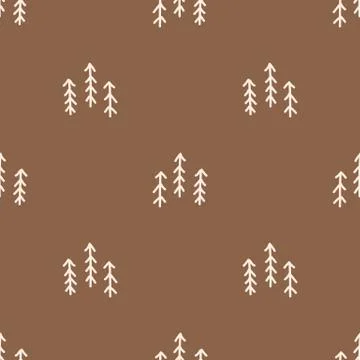 Seamless background forest trees gender neutral baby pattern. Simple whimsical Stock Illustration