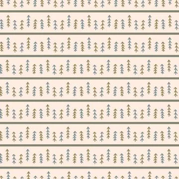 Seamless background forest trees gender neutral baby pattern. Simple whimsical 스톡 일러스트