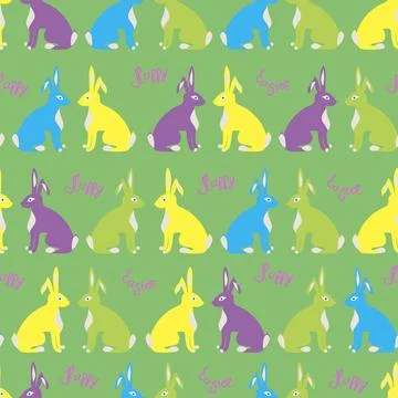 Seamless background-free pattern with colored Easter bunnies 스톡 일러스트