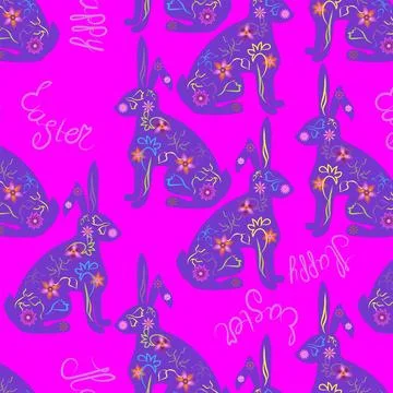 Seamless background-free pattern with colored Easter bunnies 스톡 일러스트
