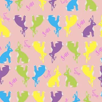 Seamless background-free pattern with colored Easter bunnies 스톡 일러스트