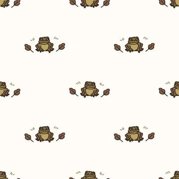 Seamless background frog and leaf gender neutral baby pattern. Simple whimsical Stock Illustration