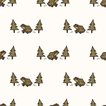 Seamless background frog and tree gender neutral baby pattern. Simple whimsical Stock Illustration