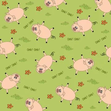Seamless background with funny pigs Stock Illustration