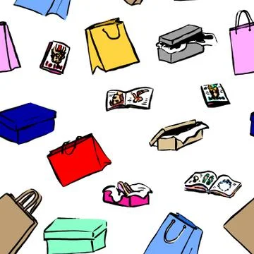 Seamless background with gift boxes and shopping bag Stock Illustration
