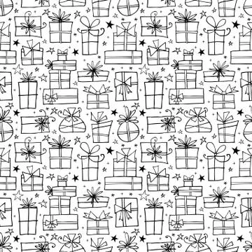 Seamless background with gift boxes on white Stock Illustration