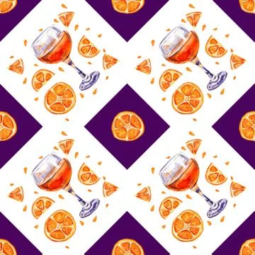 Seamless background with glasses of orange juice. Stock Illustration