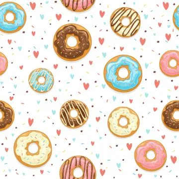 Seamless Background with Glazed Donuts and Colorful Sprinkles Stock Illustration